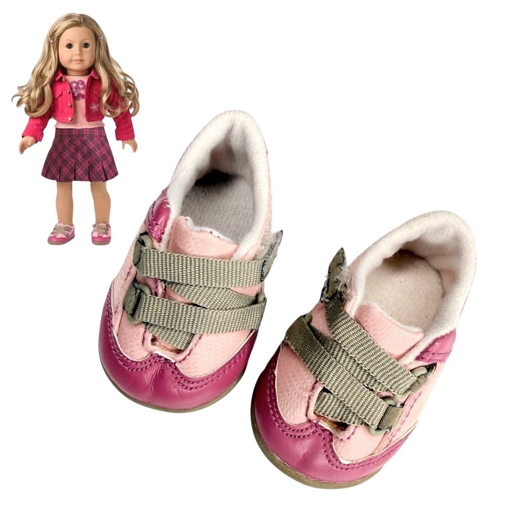 American Girl Doll Shoes Petals & Plaid Outfit Sneakers Two Tone Pink Tan Straps
